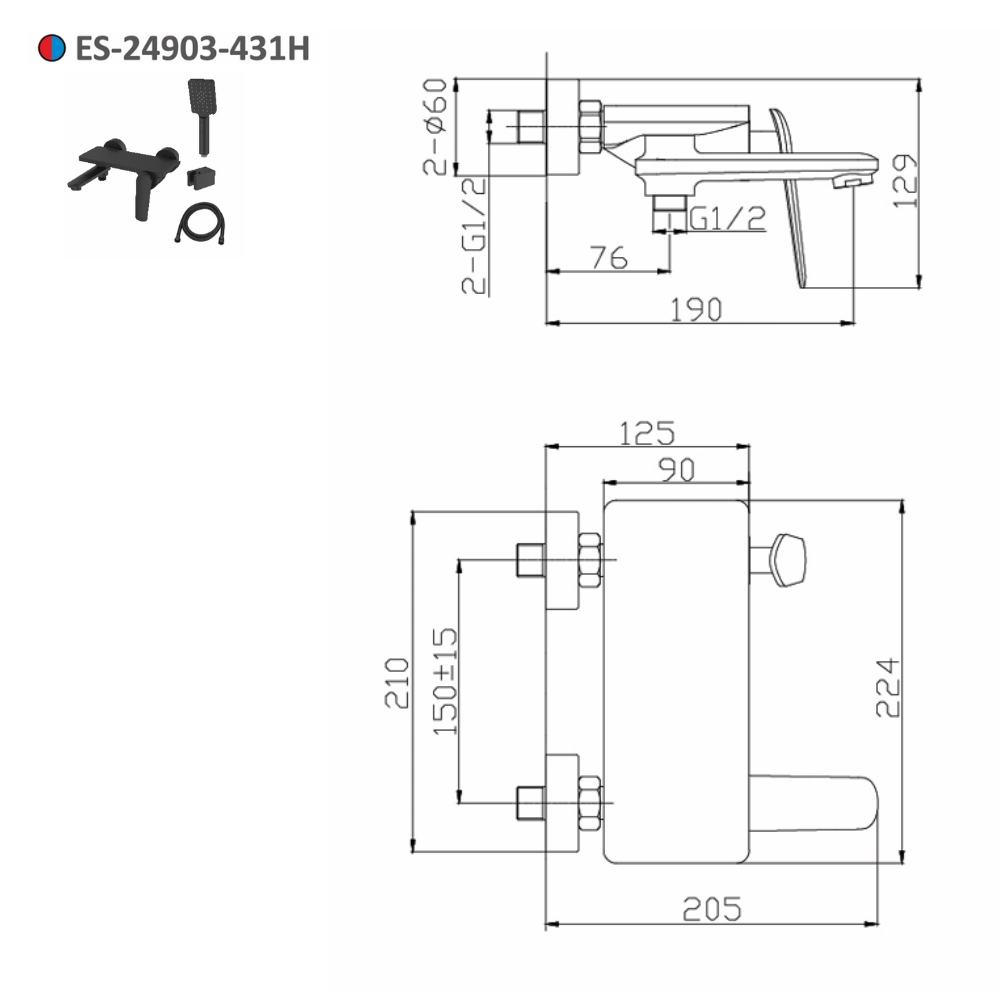 Sen tắm nóng lạnh gắn tường Esslinger ES-24903-431H