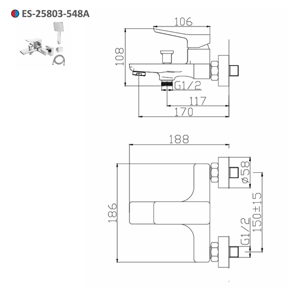 Sen tắm nóng lạnh gắn tường Esslinger ES-25803-548A