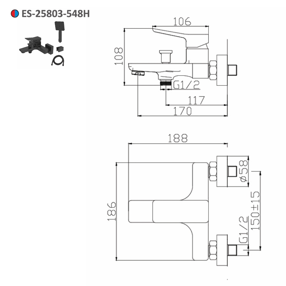 Sen tắm nóng lạnh gắn tường Esslinger ES-25803-548H