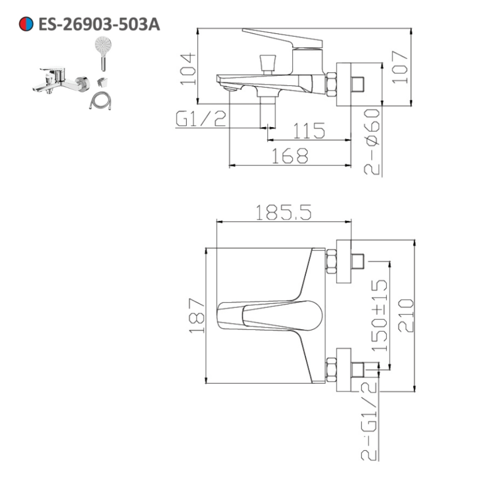 Sen tắm nóng lạnh gắn tường Esslinger ES-26903-503A