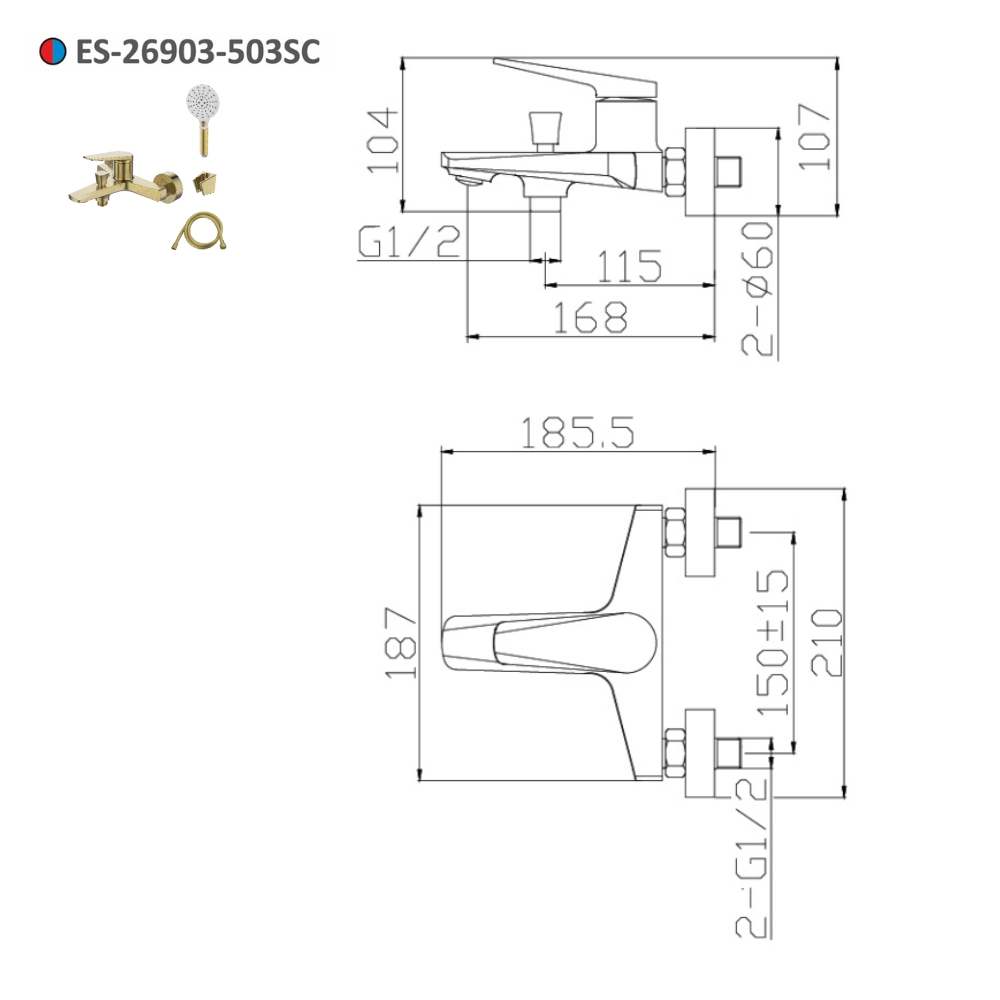 Sen tắm nóng lạnh gắn tường Esslinger ES-26903-503SC