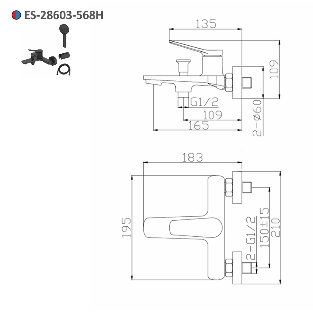 Sen tắm nóng lạnh gắn tường Esslinger ES-28603-568H