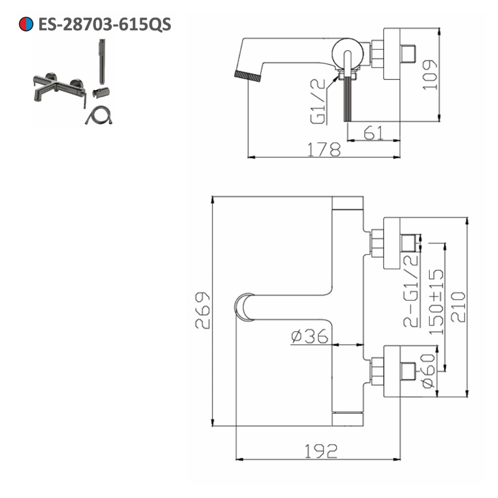 Sen tắm nóng lạnh gắn tường Esslinger ES-28703-615QS