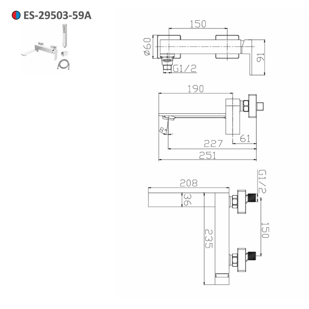 Sen tắm nóng lạnh gắn tường Esslinger ES-29503-59A