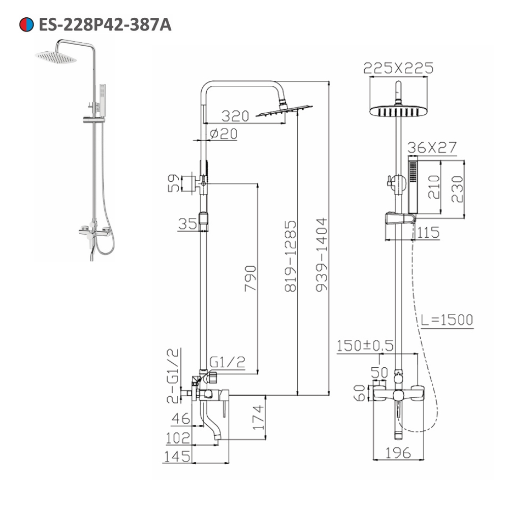 Bộ sen tắm cây đứng nóng lạnh Esslinger ES-228P42-387