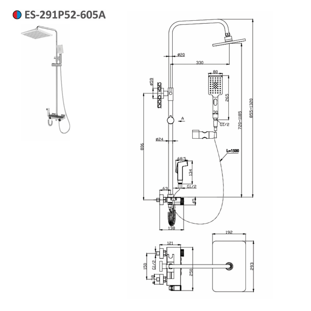 Bộ sen tắm cây đứng nóng lạnh Esslinger ES-291P52-605A