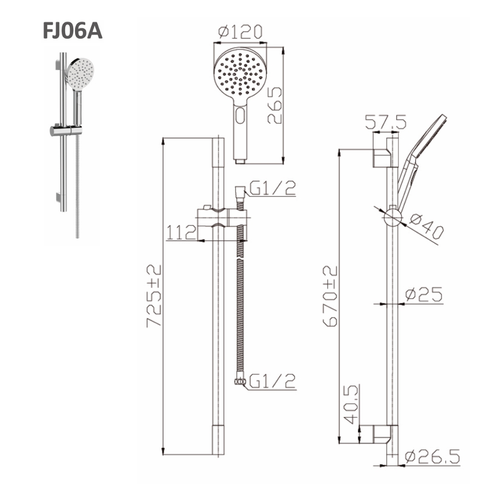Bộ tay sen tắm và thanh trượt Esslinger FJ06A