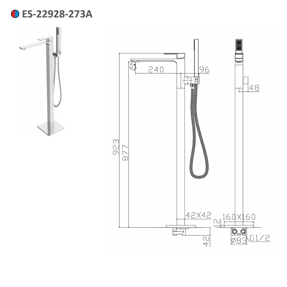 Vòi xả bồn tắm nóng lạnh đặt sàn Esslinger ES-22928-273A