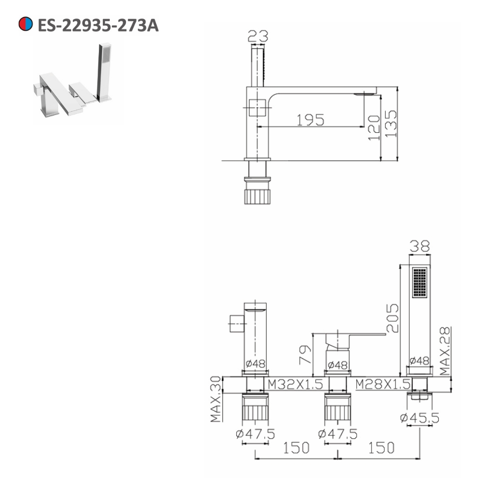 Vòi xả bồn tắm nóng lạnh Esslinger ES-22935-273A