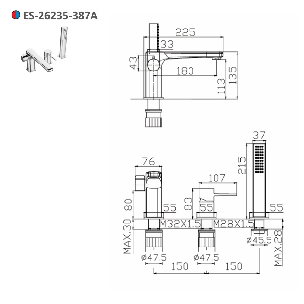Vòi xả bồn tắm nóng lạnh Esslinger ES-26235-387A