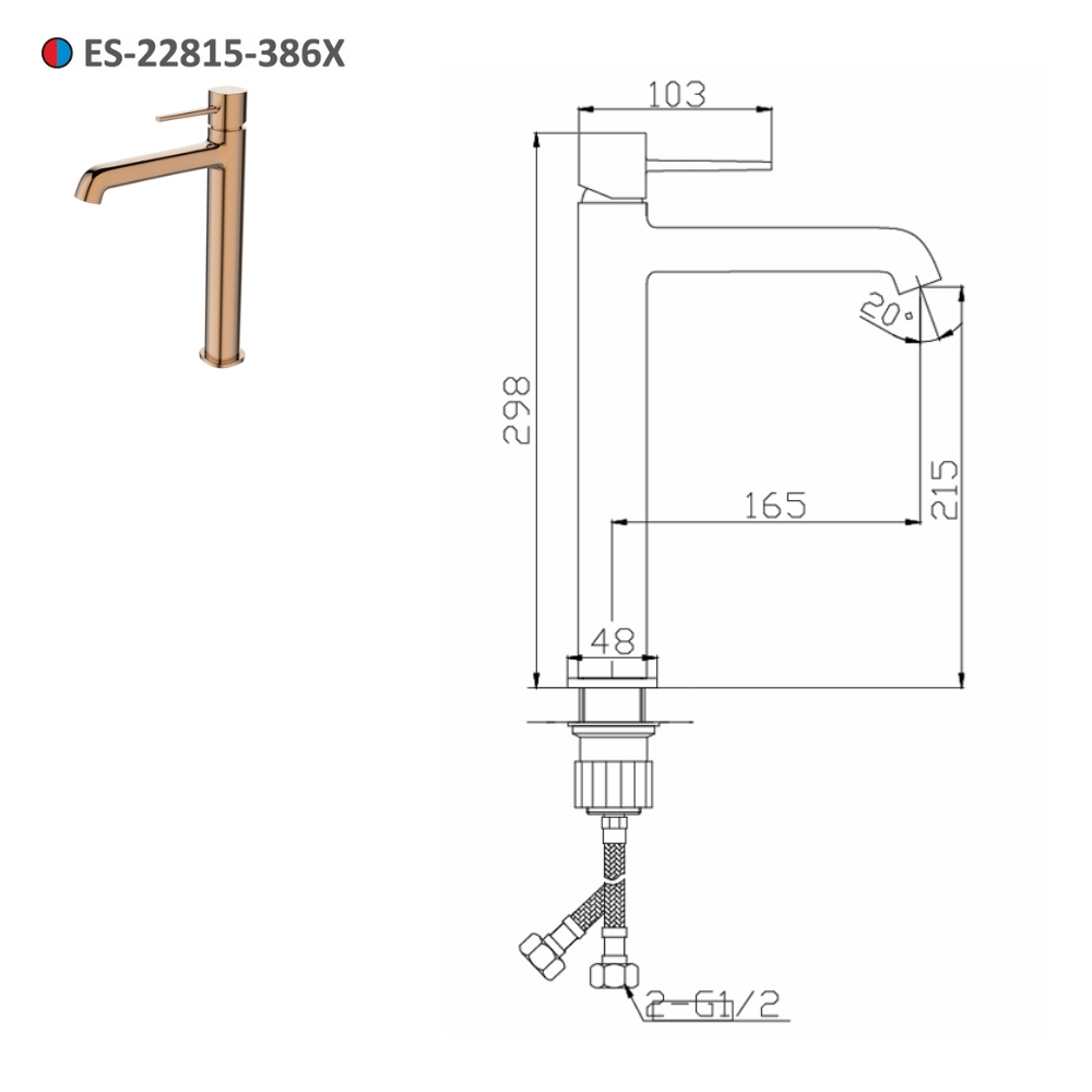 Vòi lavabo nóng lạnh thân cao Esslinger ES-22815-386X