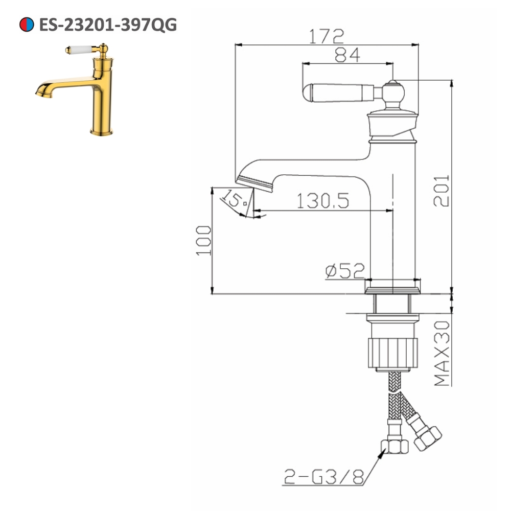 Vòi lavabo nóng lạnh Esslinger ES-23201-397QG