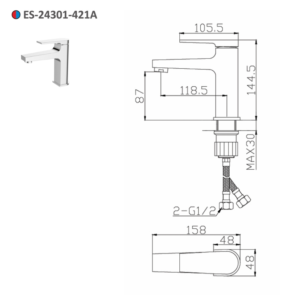 Vòi lavabo nóng lạnh Esslinger ES-24301-421A