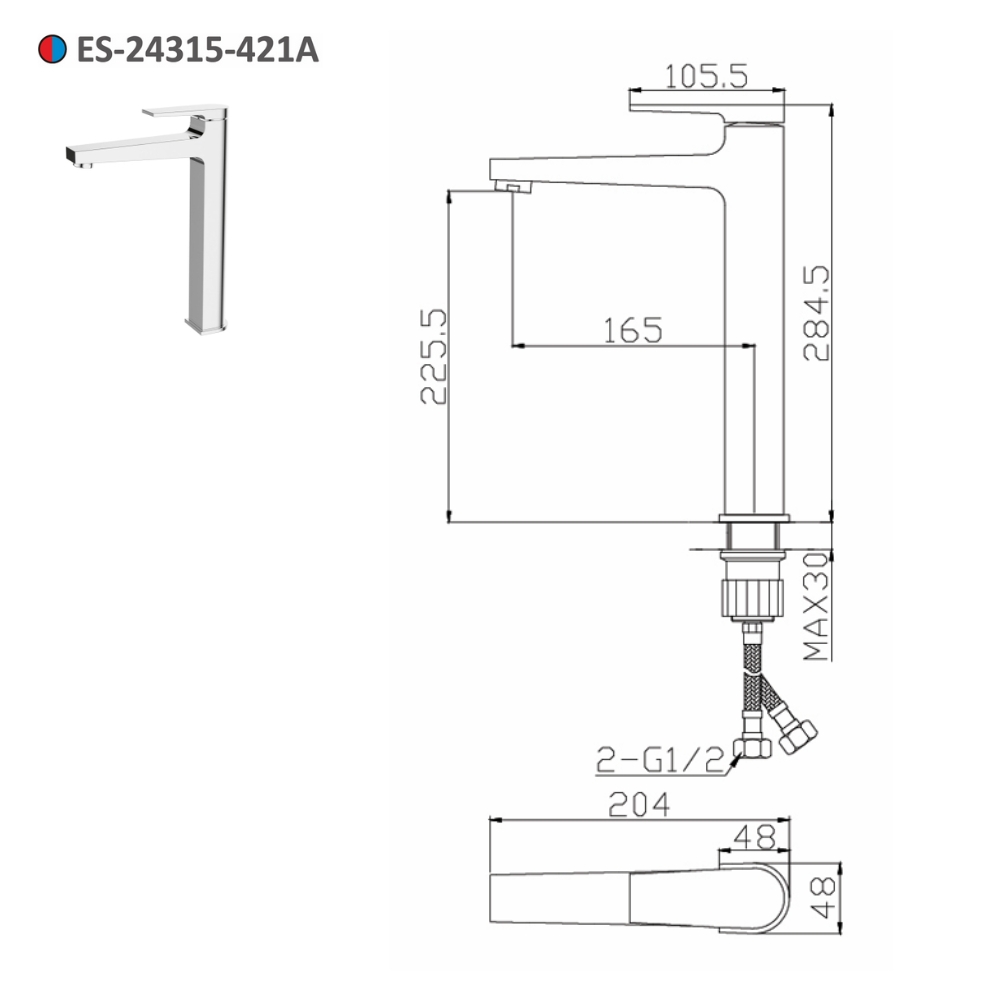 Vòi lavabo nóng lạnh thân cao Esslinger ES-24315-421A