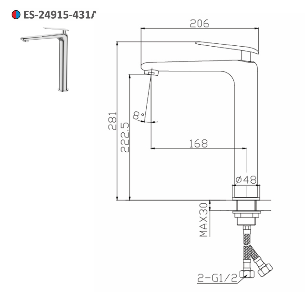 Vòi lavabo nóng lạnh thân cao Esslinger ES-24915-431A