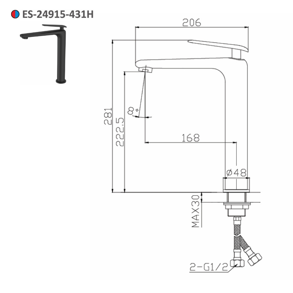 Vòi lavabo nóng lạnh thân cao Esslinger ES-24915-431H