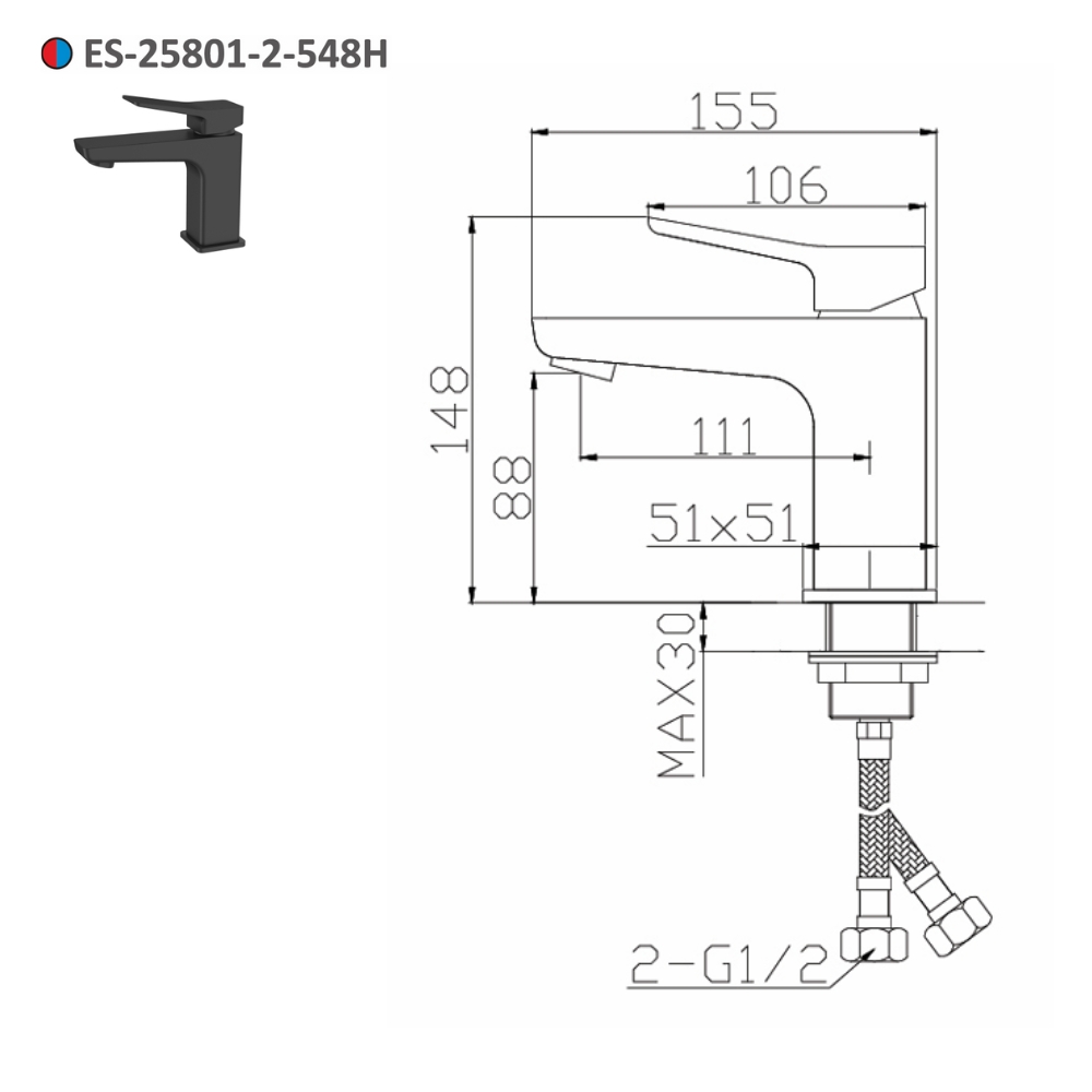 Vòi lavabo nóng lạnh Esslinger ES-25801-2-548H