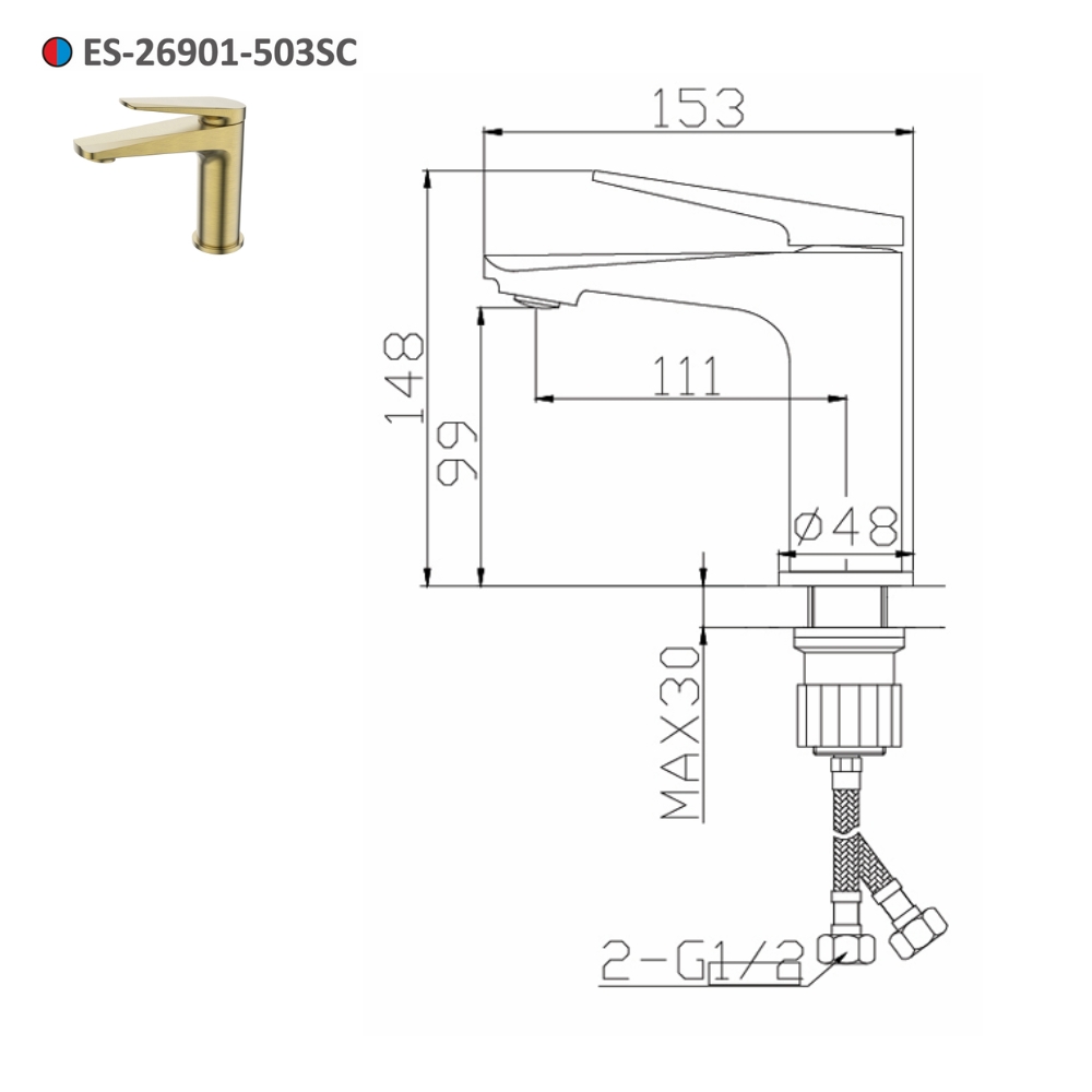 Vòi lavabo nóng lạnh Esslinger ES-26901-503SC