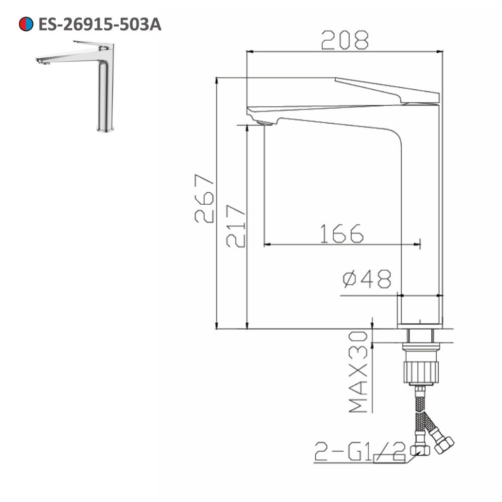 Vòi lavabo nóng lạnh thân cao Esslinger ES-26915-503A