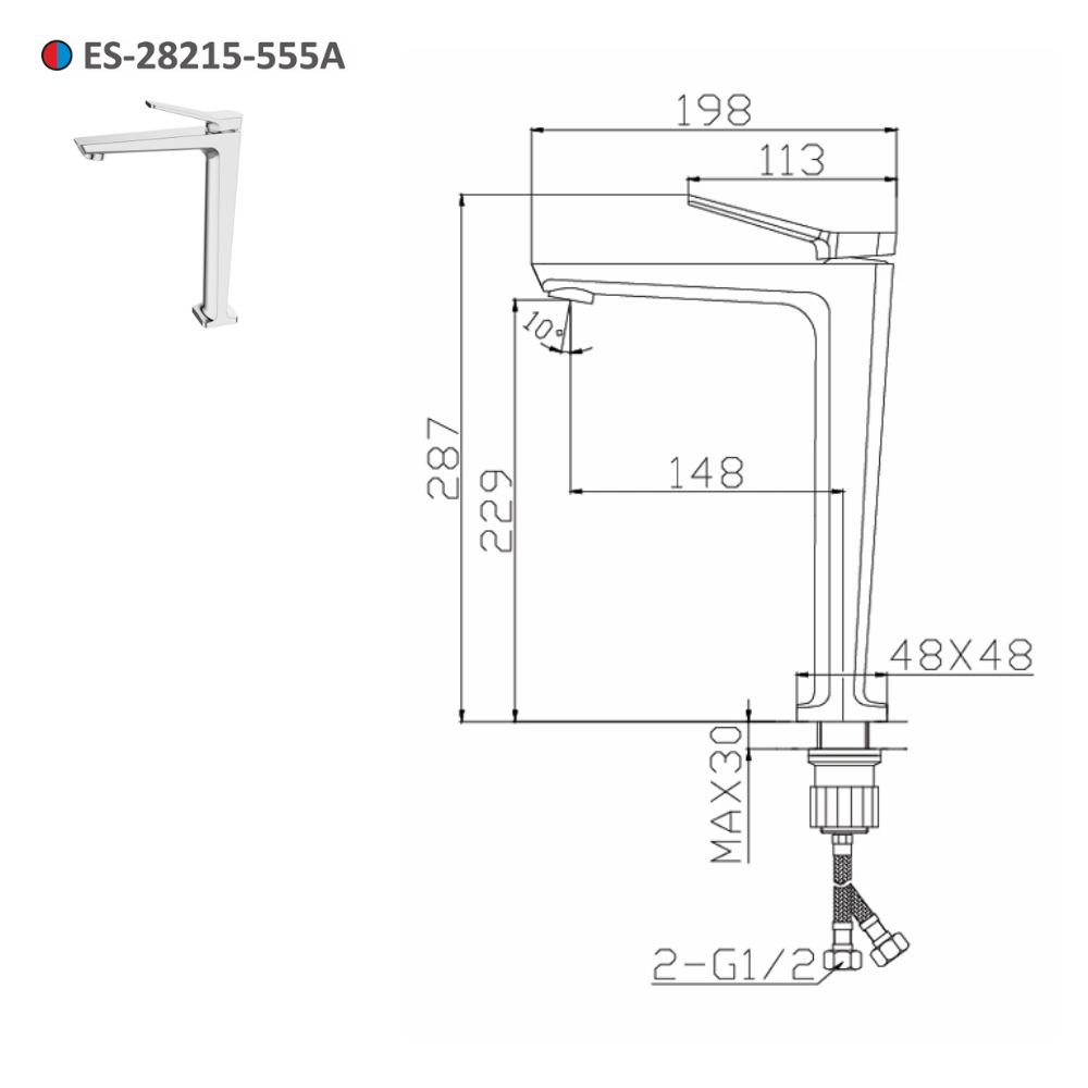 Vòi lavabo nóng lạnh thân cao Esslinger ES-28215-555A