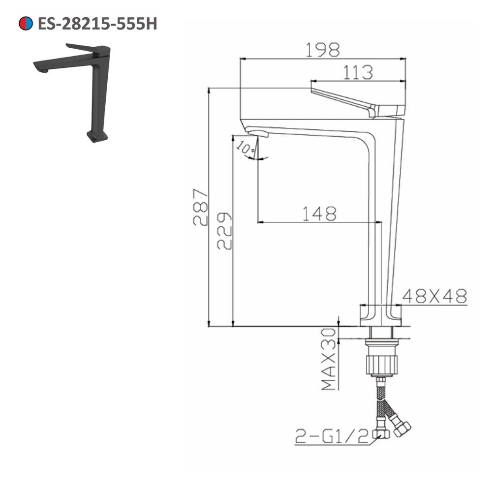 Vòi lavabo nóng lạnh thân cao Esslinger ES-28215-555H
