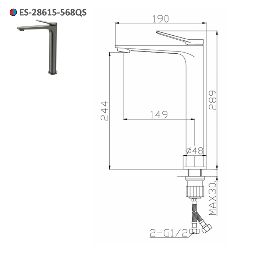 Vòi lavabo nóng lạnh thân cao Esslinger ES-28615-568QS