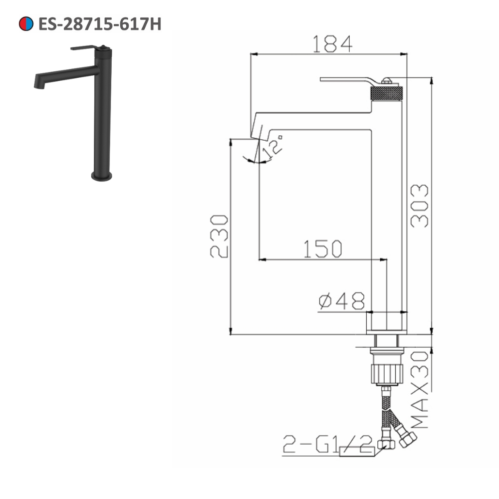 Vòi lavabo nóng lạnh thân cao Esslinger ES-28715-617H