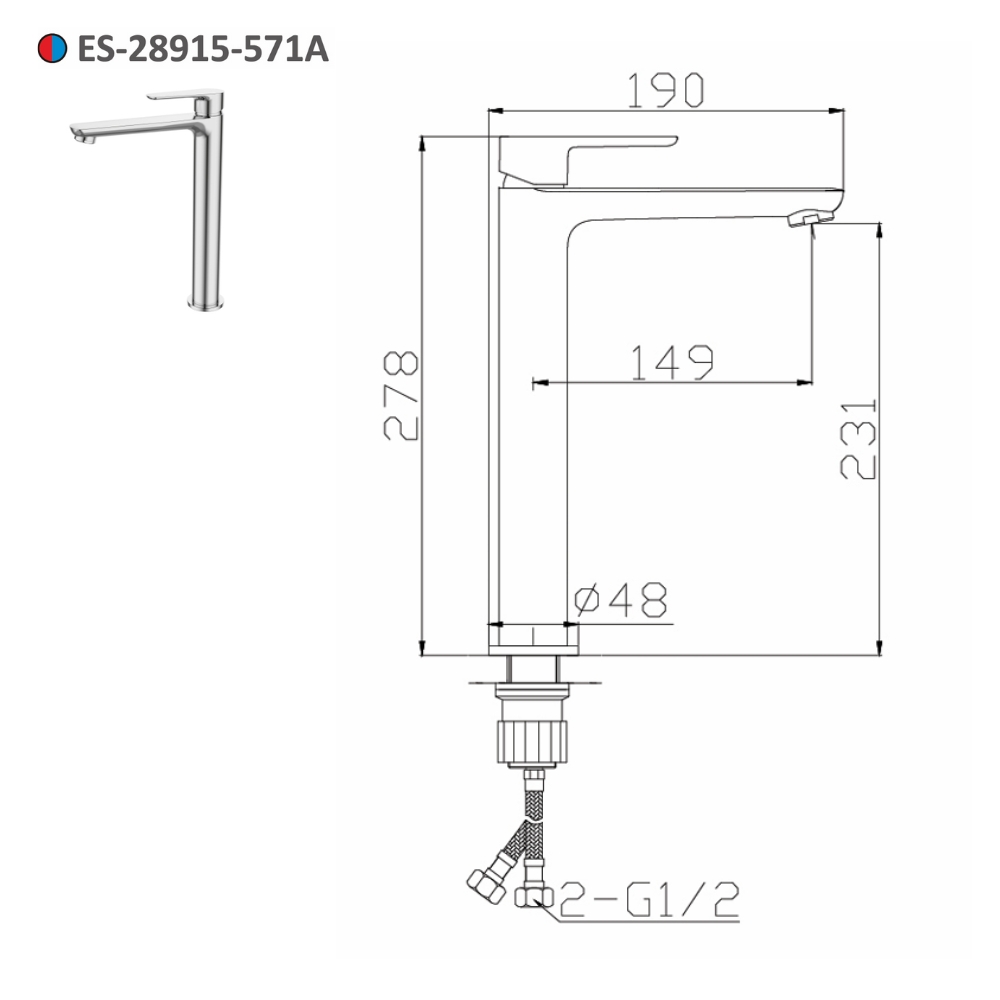 Vòi lavabo nóng lạnh thân cao Esslinger ES-28915-571A