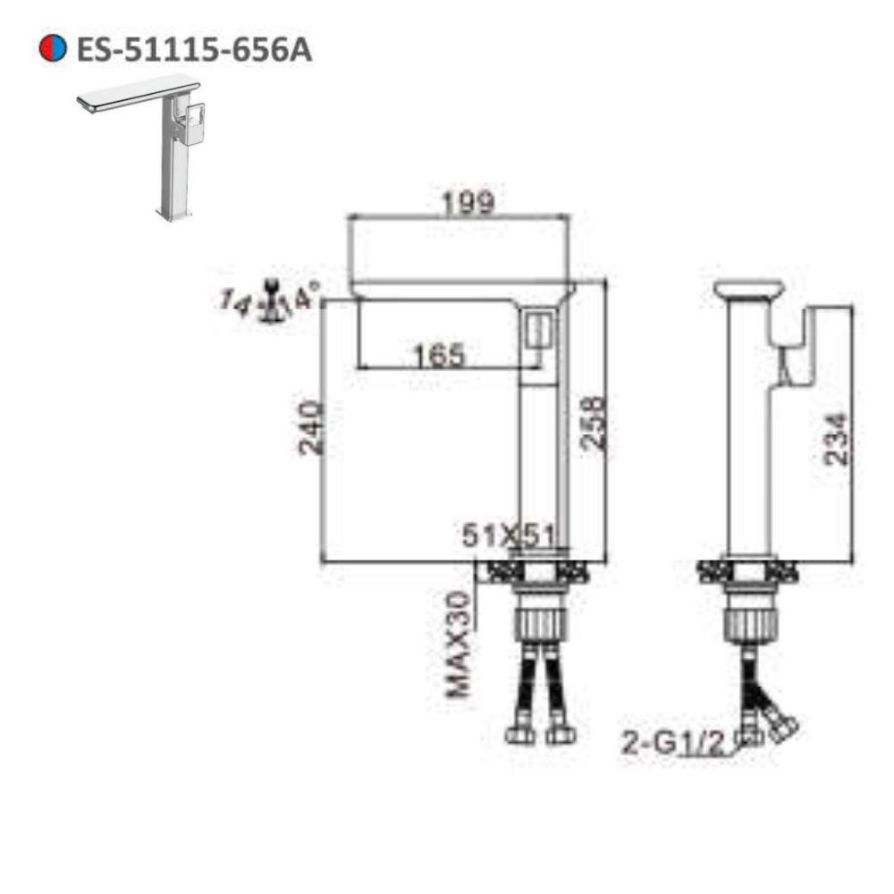 Vòi lavabo nóng lạnh thân cao Esslinger ES-51115-656A