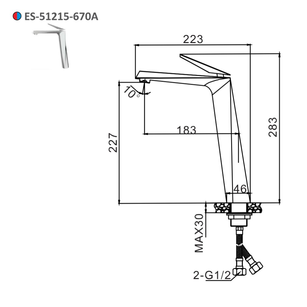 Vòi lavabo nóng lạnh thân cao Esslinger ES-51215-670A