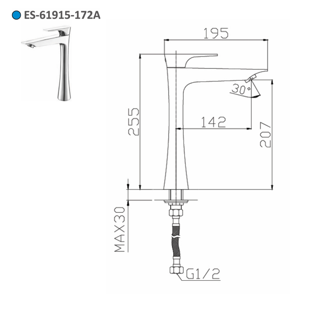 Vòi lavabo lạnh thân cao Esslinger ES-61915-172A