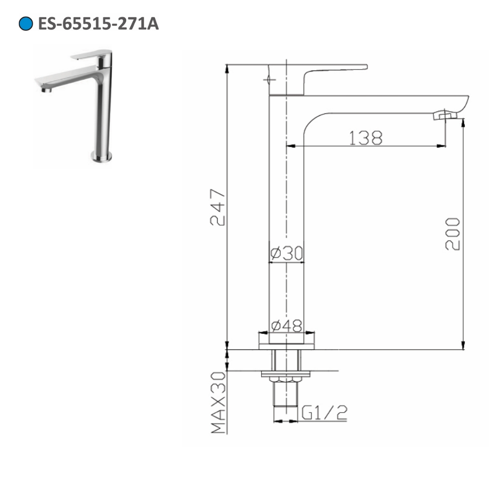 Vòi lavabo lạnh thân cao Esslinger ES-65515-271A
