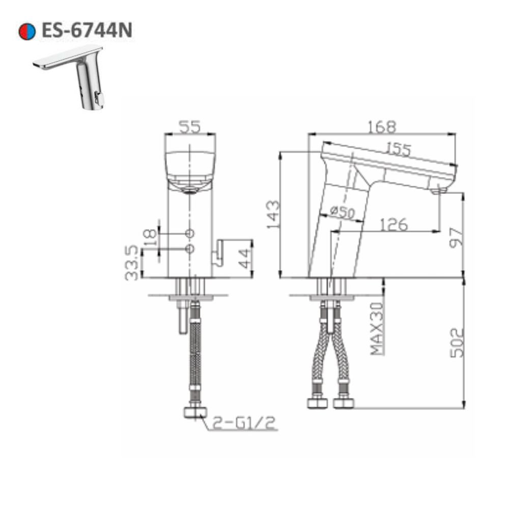 Vòi lavabo cảm ứng nóng lạnh Esslinger ES-6744N (dùng điện)