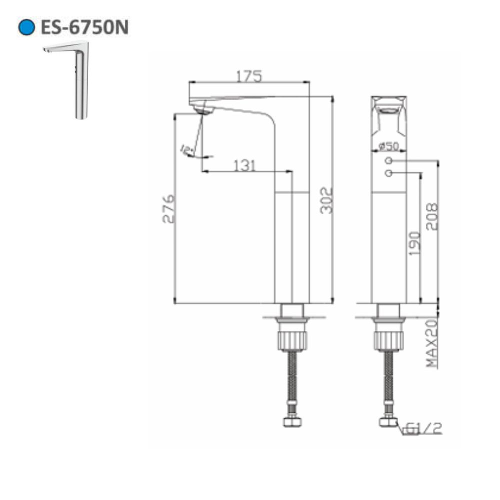 Vòi lavabo cảm ứng lạnh thân cao Esslinger ES-6750N (dùng điện)