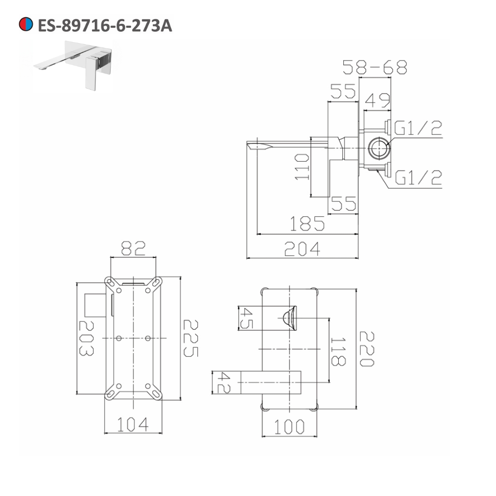 Vòi lavabo âm tường Esslinger ES-89716-6-273