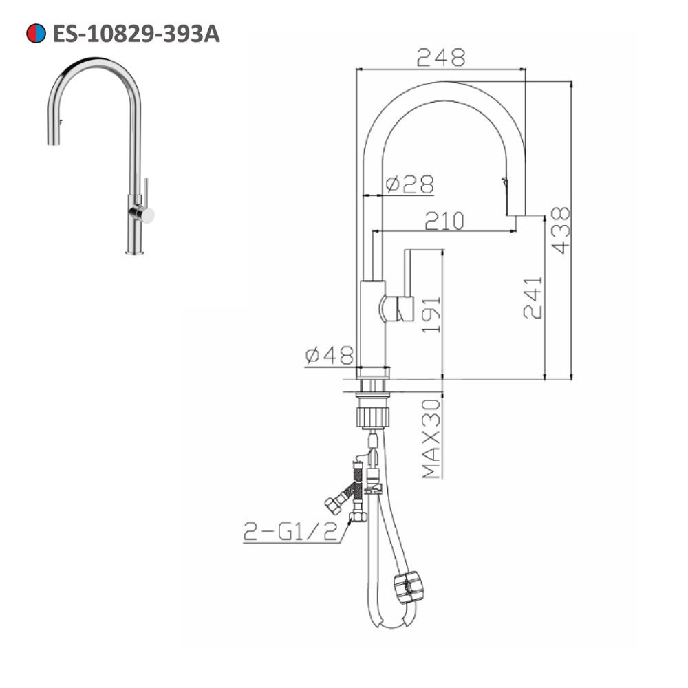 Vòi bếp nóng lạnh dây rút Esslinger ES-10829-393A