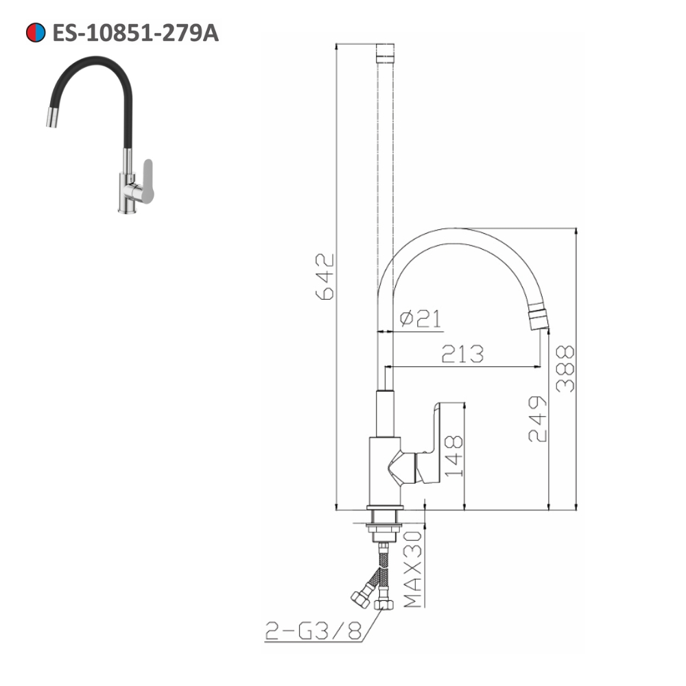 Vòi bếp nóng lạnh 2 kiểu xả Esslinger ES-10851-279A