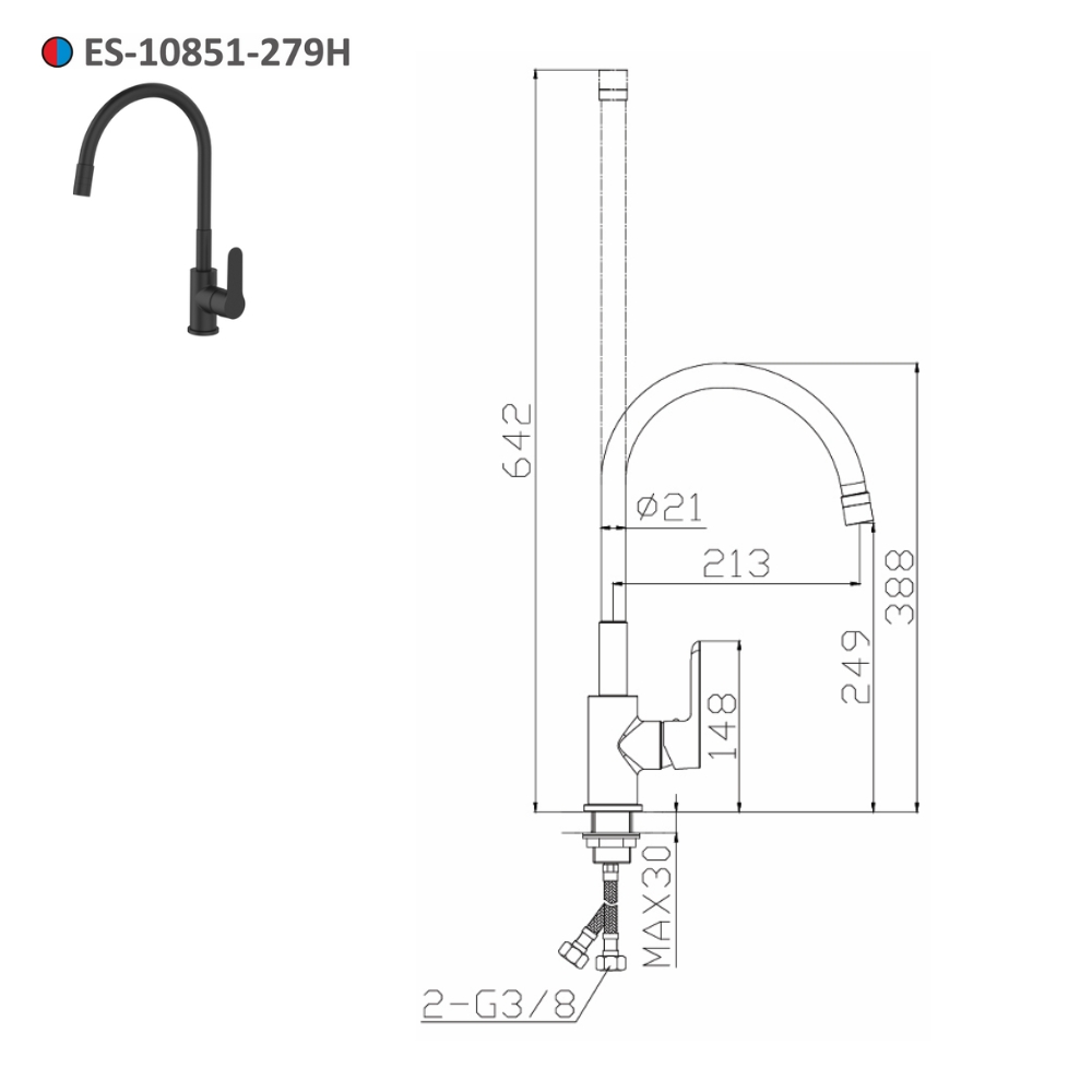 Vòi bếp nóng lạnh 2 kiểu xả Esslinger ES-10851-279H
