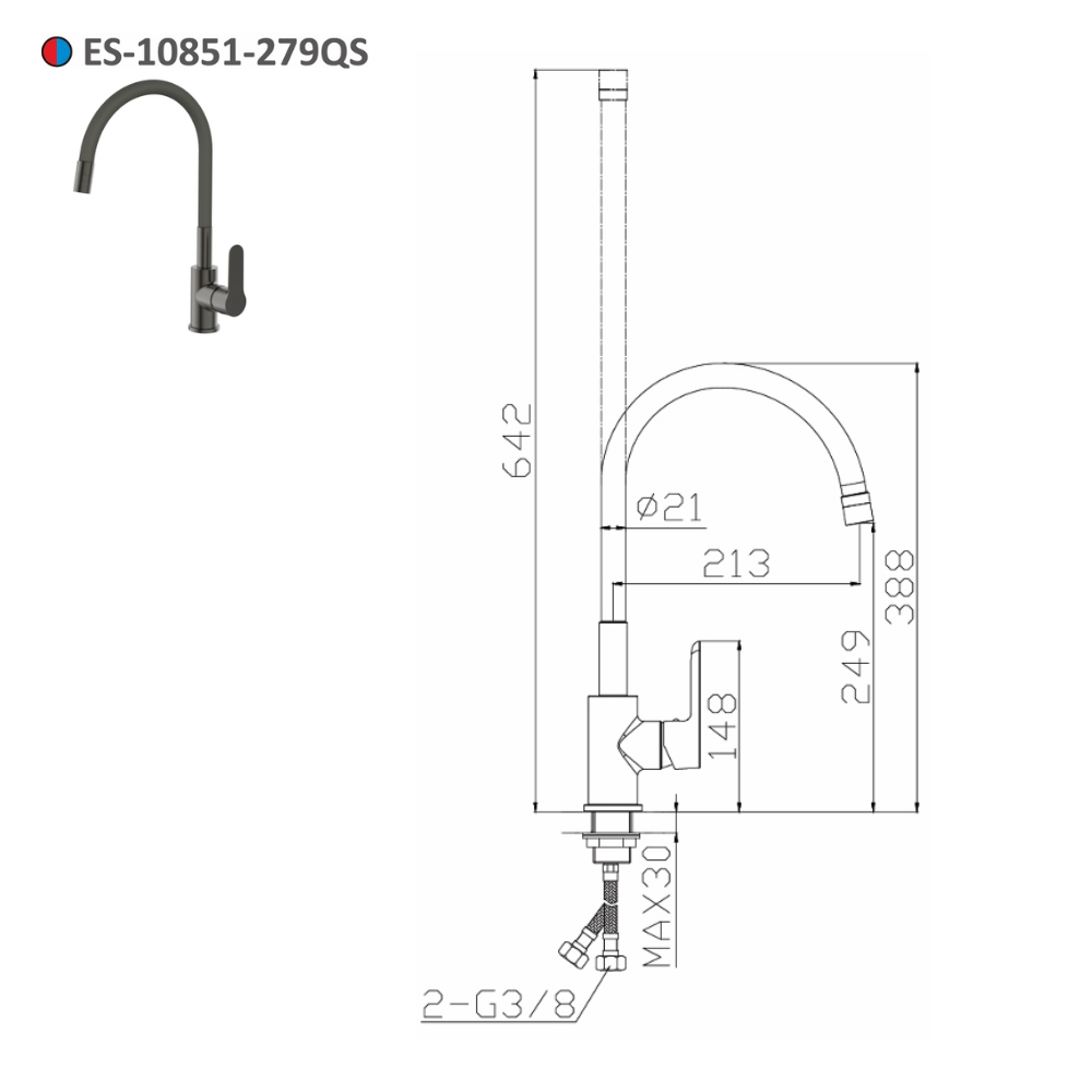 Vòi bếp nóng lạnh 2 kiểu xả Esslinger ES-10851-279QS