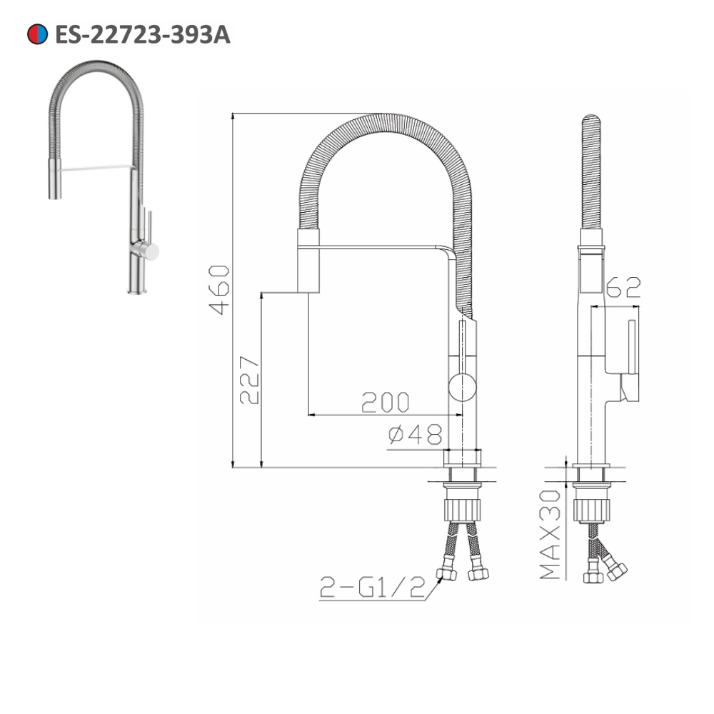 Vòi bếp nóng lạnh dây rút Esslinger ES-22723-393A