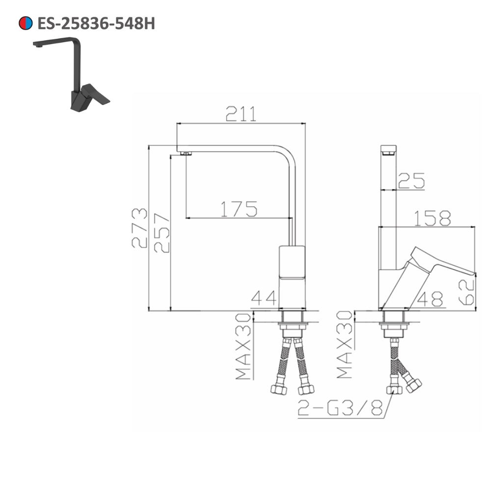 Vòi bếp nóng lạnh Esslinger ES-25836-548H