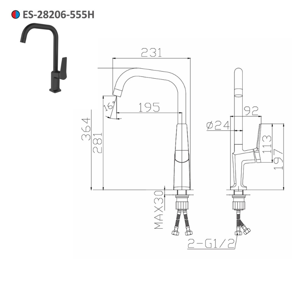 Vòi bếp nóng lạnh Esslinger ES-28206-555H