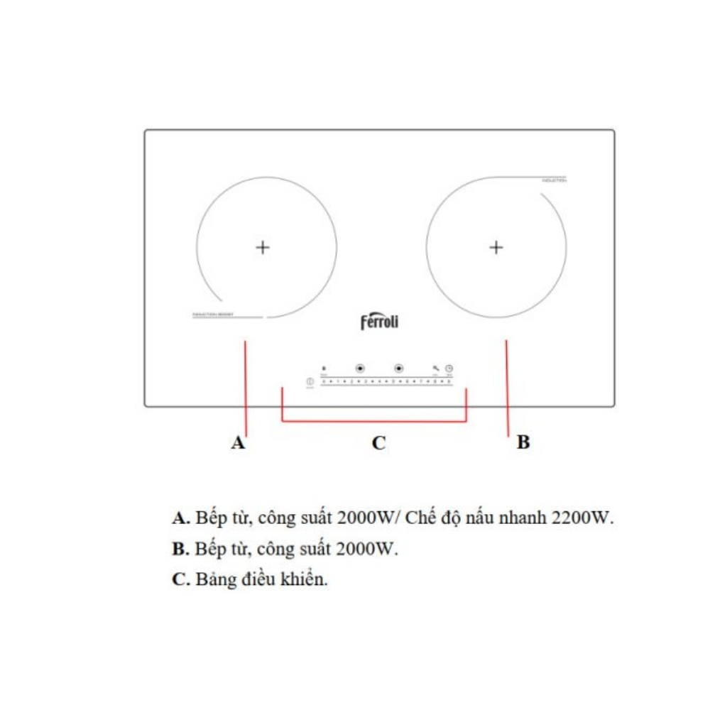 Bếp từ đôi vát cạnh Ferroli Flash BN