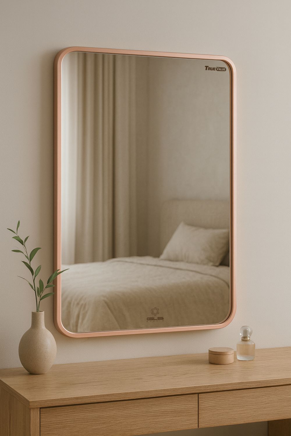 Gương viền nhôm màu champagne GLS VF14R30 chữ nhật đứng 50x70cm