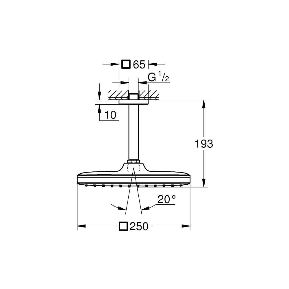 Bộ bát sen tắm gắn trần Tempesta 250 Cube GROHE 26688000
