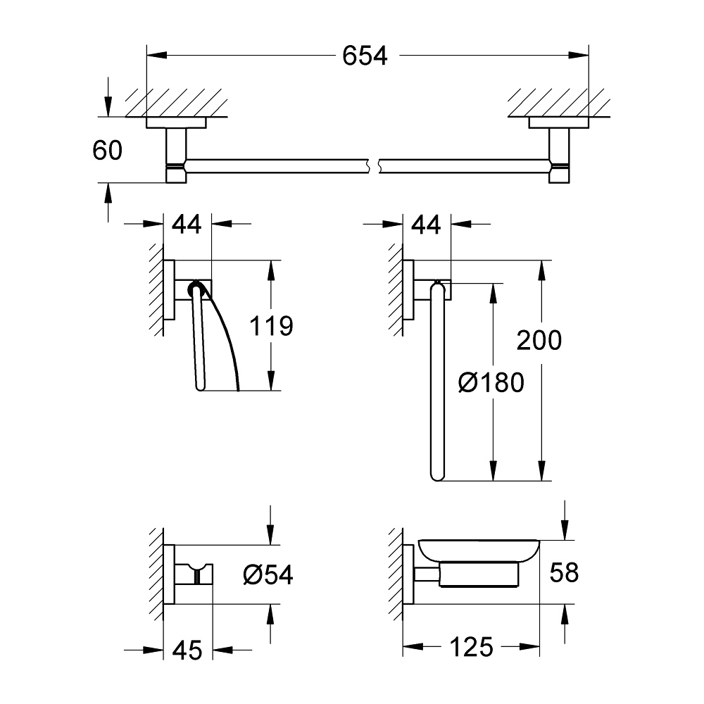 Bộ phụ kiện phòng tắm 5in1 Essentials GROHE 40344001