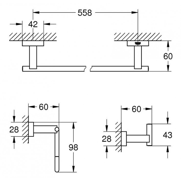 Bộ phụ kiện gắn phòng tắm 3 Món Essentials Cube Grohe 40777001