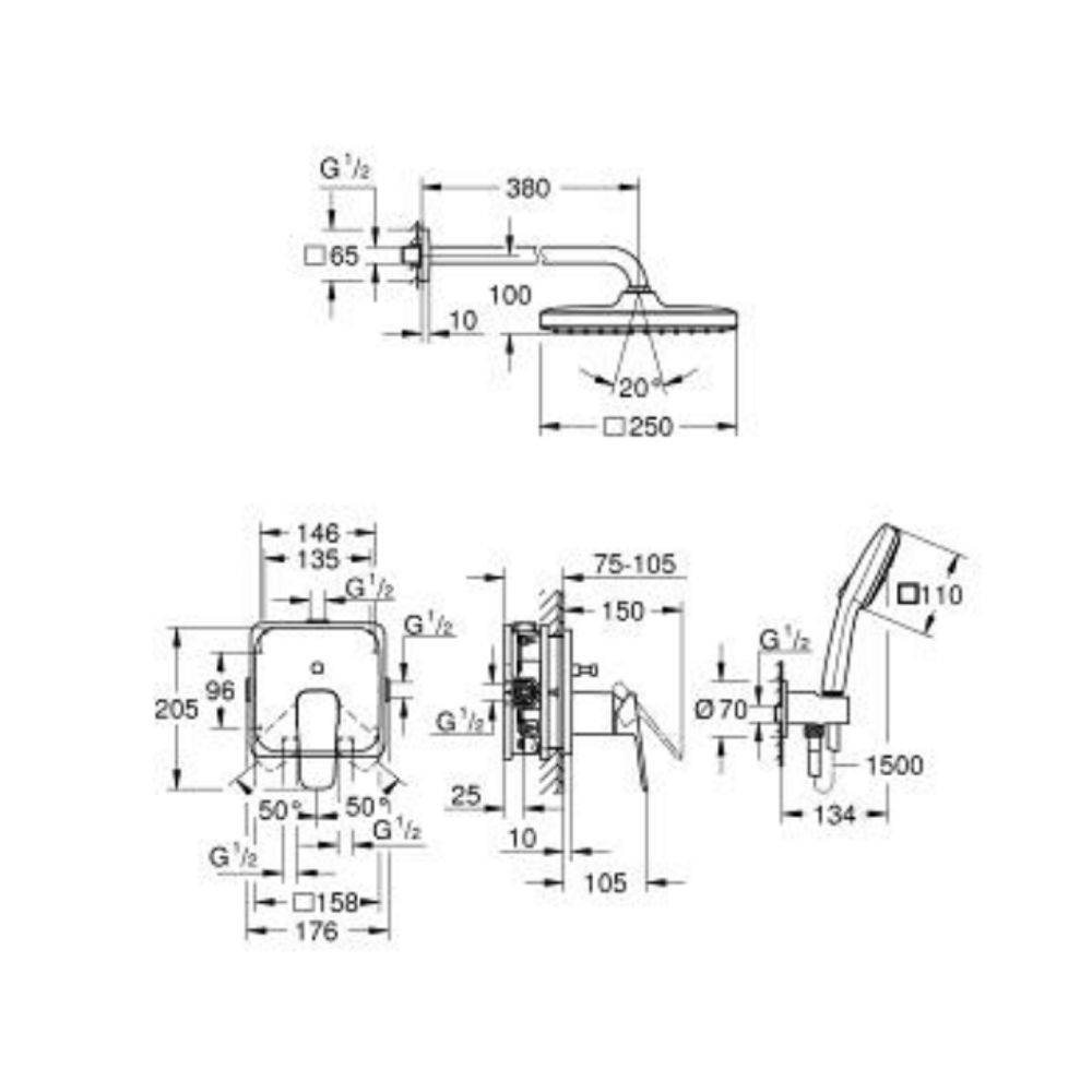 Bộ sen âm tường nóng lạnh 2 đường nước Cubeo GROHE 1053360000