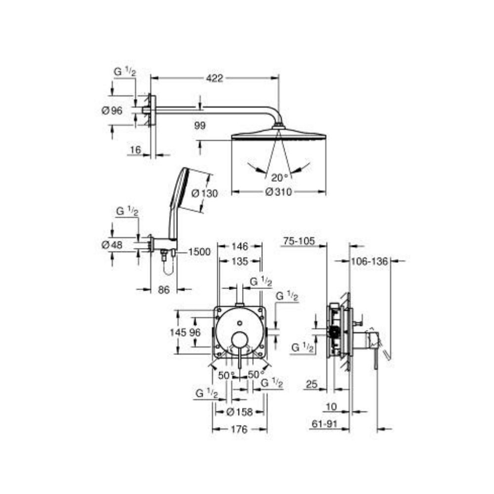Bộ sen tắm âm tường ổn nhiệt tròn Essence 2 đường nước GROHE 25287AL0