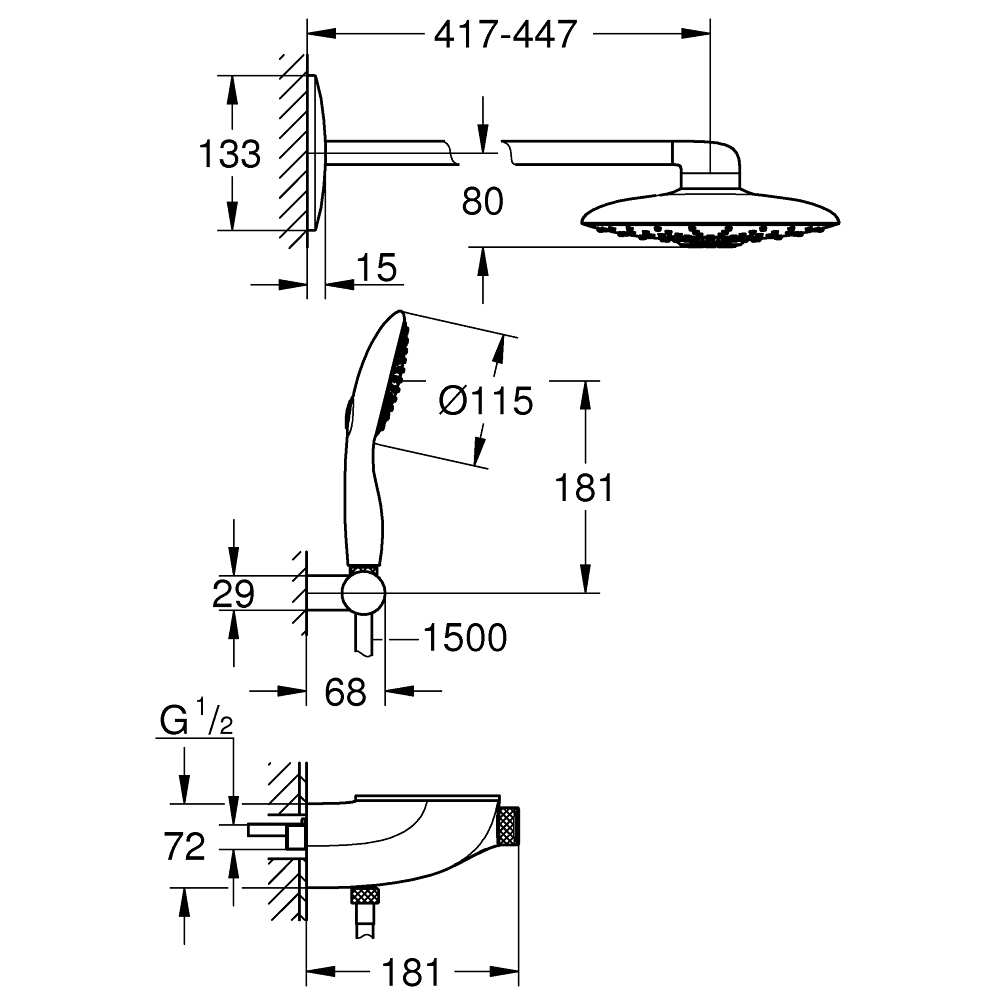 Bộ sen âm tường nhiệt độ 2 đường nước Rainshower System SmartControl Duo 360 GROHE 26443000